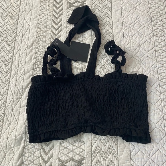 NWT Lulus Black Smocked Ruffle Crop Top - Picture 5 of 7